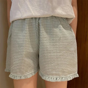 Y2k Womens Ruffle Lounge Shorts Plaid Gingham Print Casual Pajama Shorts Cute Striped Checkered Sleep Pj Bottom