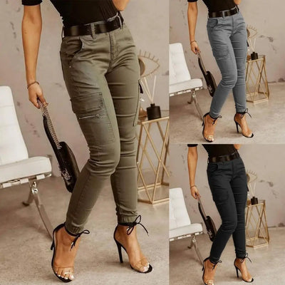 Casual Office Lady Trousers Lady Cargo Pants Low Waist Solid Color Ankle Tied Pants  Slim