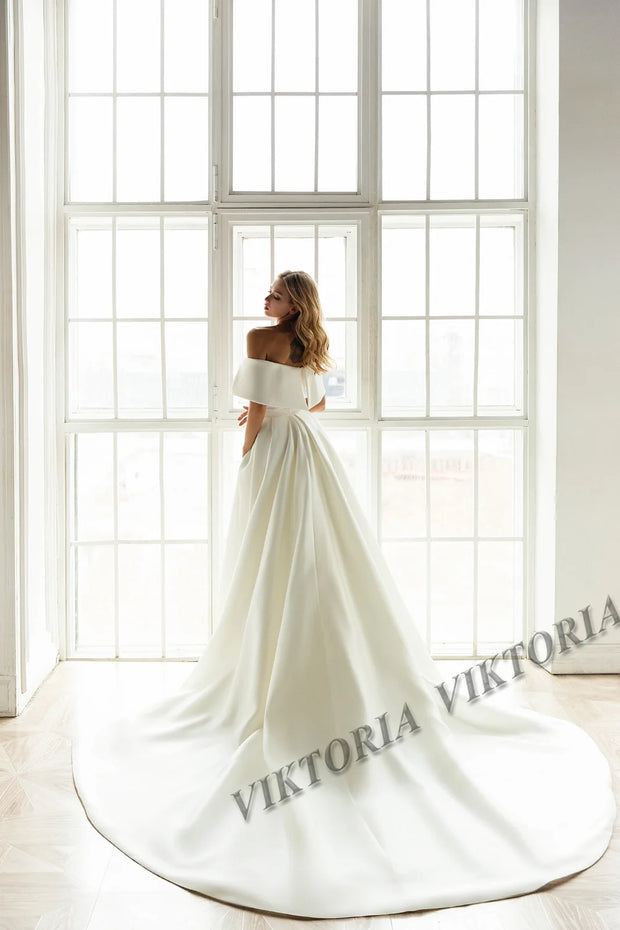 VIKTORIA Classic Satin Wedding Dress For Woman Bride 2025 Detachable Train Off Shoulder Mermaid Vestidos De Novia Drop Shipping