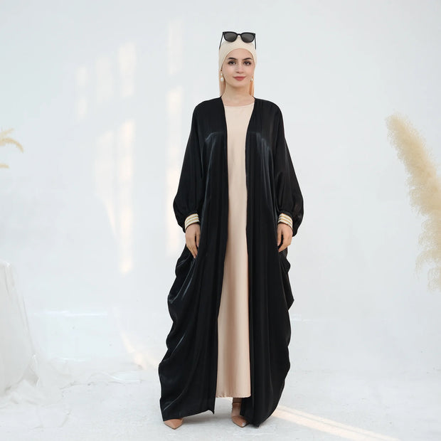 Middle East Muslim Fashion Shiny Kimono Cardigan Women Dress Dubai Abaya Kebaya Morocco Caftan Femme Robe Islam Jalabiya Ramadan