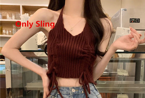 2024 Spring Autumn Sweater Halter Sling Cargo Pants 1 or 3 Piece Set Women Casaul Multi Stripe Knit Tops Vest Trousers Outfits