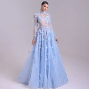 Bella Customize Blue Mermaid Feathers robes de soirée 3D Flowers Halter Neck Prom Dresses Gloves Floor-Length Wedding Dress 2025