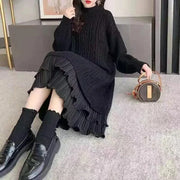 Autumn Winter Long Sleeve Sweater Dress Women Korean Ruffles Loose Knitted Dresses Woman 2023 Women's Mid-Length Knit Base Dress