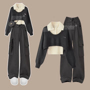 Women Spring Autumn New In Matching Set 2024 Korean Elegant Knit Sweater+Bottom Shirt+Cargo Pants 3-Piece Female Tracksuit Suit