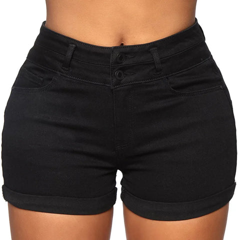 Liooil Cotton Stretchy High Waist Jean Shorts Woman Summer 2023 Casual Sweat With Pocket Zipper White Black Cuffed Denim Shorts