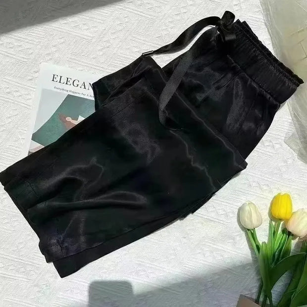 Acetic Acid Ice Silk Wide Leg Pants 2024 New Summer Thin Satin Casual Pants Women's High Waisted Straight Leg Pants Long Trouser