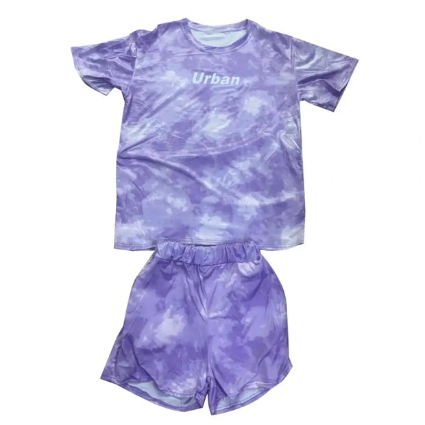 2 Pcs/Set Women T-shirt Shorts Set Tie-dye Loose Loose Mid Length Top Mini Shorts Plus Size Sport Daily Wear Top Pants Set