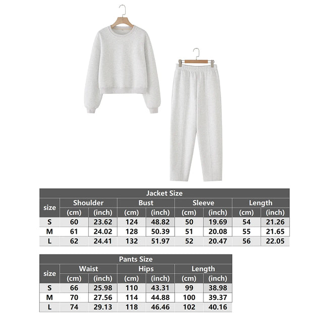 Tracksuits Set Woman 2024 Winter Cotton Solid Women's Suits Wide Baggy Pants Sportswear Women Sweater 2 Piece Set Women Outfits