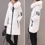 Hooded Cotton Coat Windproof Hooded Winter Cotton Coat with Zipper Pockets for Women Thickened Warm Mid Length Down Coat