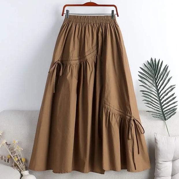 5 Colors Midi Skirts Women Summer Irregular Literary Design Loose Office Lady Pure Basic Temperament A-line All-match High Waist