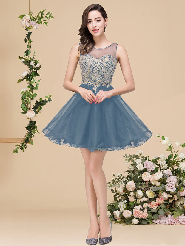 Women Short Homecoming Dress Lace Top Corset Back Fully Lined With Bra Sleeveless And Tulle Mini Cocktail Party Skirt