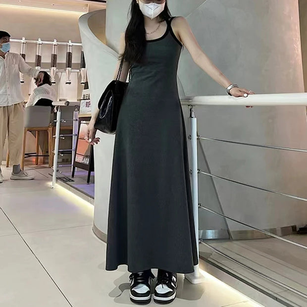 Camisole Summer Buttocks Wrapped Midi Dress Vest Skirt Large Swing Skirt Color Block Casual Women Clothing Holiday Dresses 2024