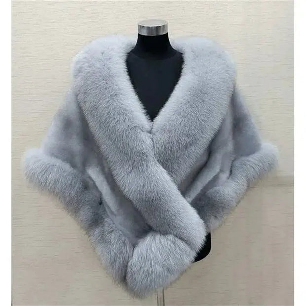 White Fur Shawl Jacket Women's 2025Autumn Winter New Faux Mink Fox Fur Dress Cheongsam Cloak Coats Thicken Warm Short Outwear