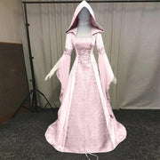 2024 women's medieval retro style wedding dress 8-color hooded waist dress cosplay