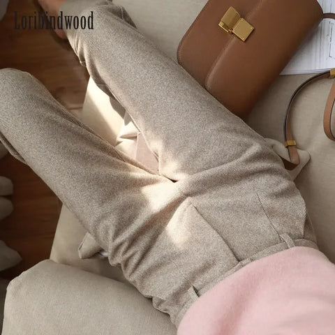 Woolen Pants Women's Harem Pencil Pants 2023 Autumn Winter High Waisted Casual Suit Pants Office Lady Women Trousers