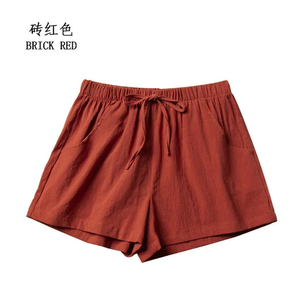 Cotton Linen Shorts Women's Sports Shorts Summer Solid High Waist Black Shorts Women Fashion Plus Size Casual Basic Short Pants