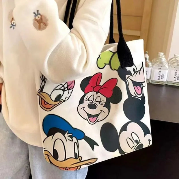 New Disney Minnie Pluto Cartoon Large Capacity Women's Canvas Bag Hand Shopping Bag Shoulder Bag Shopping Handbag