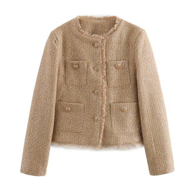 Chic Female Tweed Basic Jacket Coat Women Clothing Woolen Outerwear Long Sleeve Front Button Female Outerwear Chic Tops