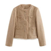 Chic Female Tweed Basic Jacket Coat Women Clothing Woolen Outerwear Long Sleeve Front Button Female Outerwear Chic Tops