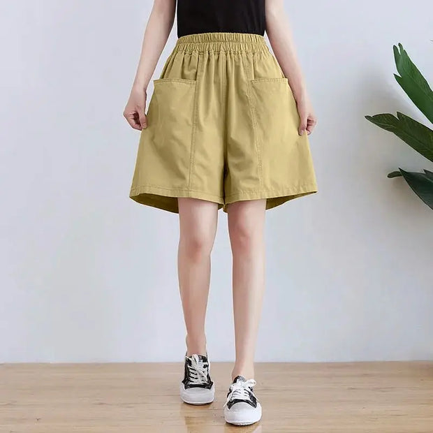 High Waist Black Pockets Patchwork Shorts Summer New Solid Loose All-match Youth Wide Leg Pants Casual Fashion Women Clothing