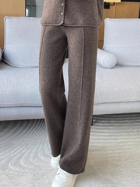 2024 High-end Cashmere Temperament Wide-leg Pants Women's High Waist 100 Pure Wool Pants Loose Casual Straight Outer Trousers