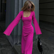 Elegant Knitted Maxi Dress For Women Fashion Solid Lace Up Long Sleeve Slim Dresses New Lady Commuting Robe Party Vestidos 2024