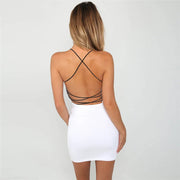 Summer Dress Women Sexy Cross Black Backless Bandage Strap Dress Short Casual Party Midi Vintage Bodycon Dresses