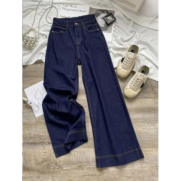 Blue Straight Jeans for Women Early Autumn Autumn 2024 New High Waist Slimming Loose Drooping Wide-Leg Pants