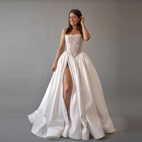 2025 Elegant Women Wedding Dresses Sexy Sleeveless A-Line Gowns Mopping Length Engagement Banquet Vestidos De Novias Customized