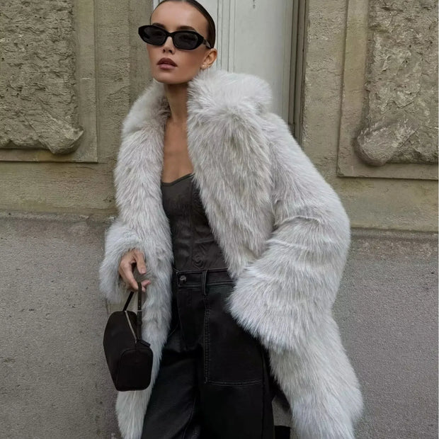 Lapels Faux Fur Coat Women 2024 Winter Brand Designer Fluffy Fox Fur Jacket Luxury Furry Overcoats Girl Stylish Long Outerwear