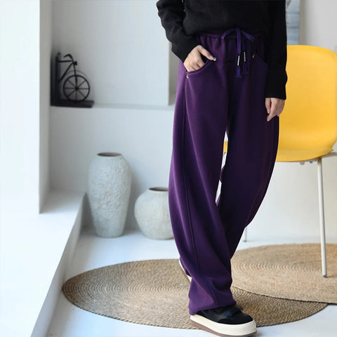 MICOCO K8063C Artistic temperament simple with thick loose high-waisted lean banana sweatpants