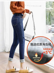 2022 Winter Jeans Women Gold Fleeces Inside Thickening Denim Pants High Waist Warm Trousers Female jeans woman Pants