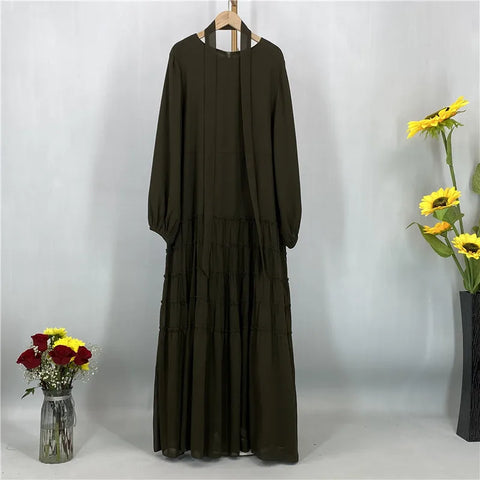 Ramadan Chiffon Kaftan Abaya Dubai Luxury Muslim Women Dress Kebaya Caftan Marocain Femme Modest Robe Islam Clothing Vestido