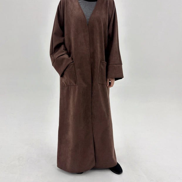 Autumn Winter Suede Kimono Open Abayas for Women Muslim Dress Dubai Kaftan Turkey Long Coat Islam Clothing Kebaya Arabic Caftan