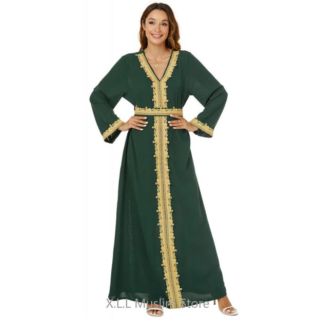 Stitching High-end Long Sleeve Dresses Eid Ramadan Embroidery Party Muslim Kebaya Kaftan Print Dress For Women's Prayer Garment