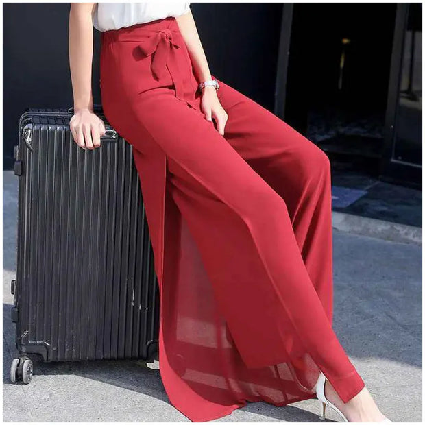 2024 Elegant Fashion Harajuku Slim Fit Female Clothes Loose Casual All Match Chiffon Wide Leg Pants High Waist Split Skirt Pants