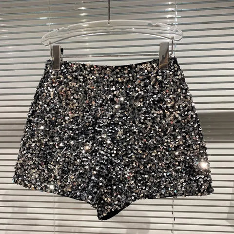 New Autumn Black Velvet Shorts Women Sequined Shiny Versatile Short Pants Clubwear Shorts Hot Pants High Street