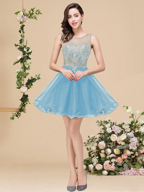 Women Short Homecoming Dress Lace Top Corset Back Fully Lined With Bra Sleeveless And Tulle Mini Cocktail Party Skirt