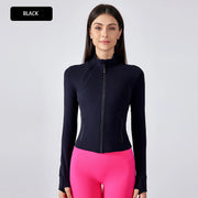 Women's Short Stand Collar Yoga Jacket Slim Fit Zippered Sports Outerwear Running Fitness Cardigan ForGym and Outdoor Activities