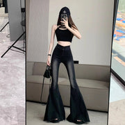 Jeans Women Autumn Chic Daily Flare Trousers Gradient Color High Street Full Length Fashion All-match Temperament Simple Shinny