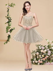 Women Short Homecoming Dress Lace Top Corset Back Fully Lined With Bra Sleeveless And Tulle Mini Cocktail Party Skirt