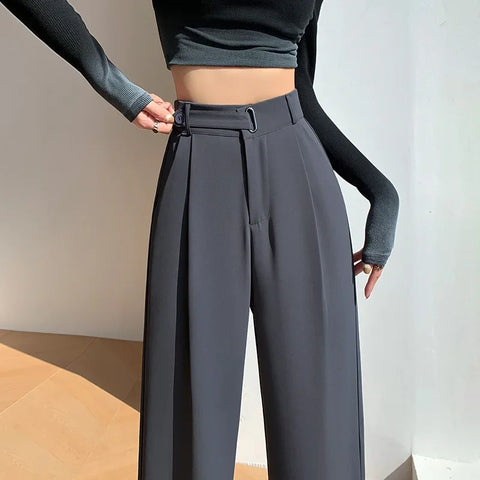 High Quality Casual Suit Wide Leg Pants Women Elegant 2025 Spring Summer Fashion Solid Color High Waist Loose Outwear Trousers