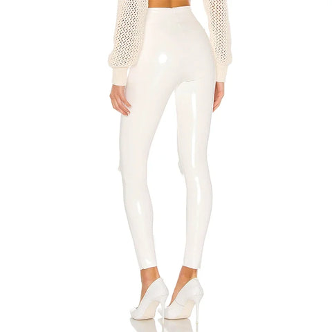 Women Shiny PU Leather White PVC Pants Slim 4XL Sexy Leggings Latex Stretchy High Waist Bodycon Pants Summer Skinny Trousers