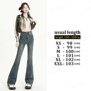 OUSSYU Summer Flared Jeans Women Cotton Vintage Blue Denim Pants Streetwear Elastic High Waist Slim Harajuku Trousers