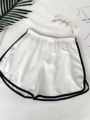 Striped Sports Shorts for Women, Simple Loose Shorts, Casual Slimming Short for Ladies, High Waisted, Monochrome, Summer Fashion