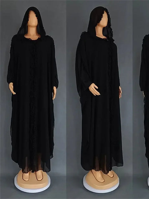 Ramadan Chiffon Muslim 2 Piece Khimar Abaya Set Islam Hijab Dress African Dresses For Women Kebaya Robe Femme Musulmane Kaftan