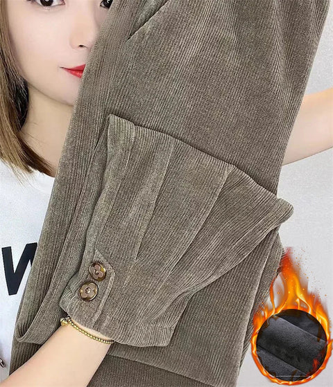 Corduroy Velvet Lined Warm Harem Ankle-length Pants Winter Thicken Women New Jogger Pantalones Casual Snow Wear Sweatpants