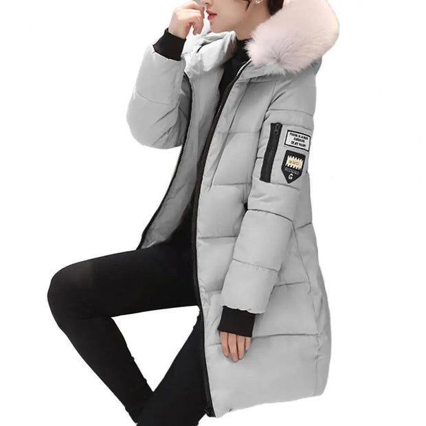 Hooded Cotton Coat Windproof Hooded Winter Cotton Coat with Zipper Pockets for Women Thickened Warm Mid Length Down Coat