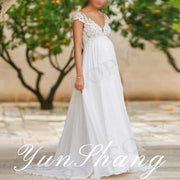 Yunshang Customized Pregnant woman Sweep Train Long Sleevs Charming Forest Fairy Wedding Dress High quality Floor Length V-Neck