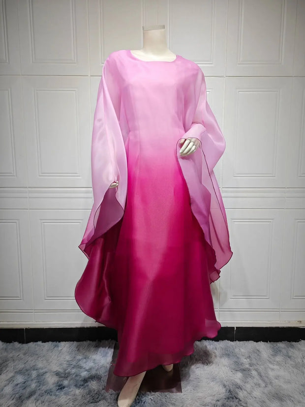 Ramadan Summer Batwing Sleeve Satin Butterfly Abaya Islam Muslim Maxi Dress Kebaya Women Kaftan Robe Musulmane Femme Vestidos